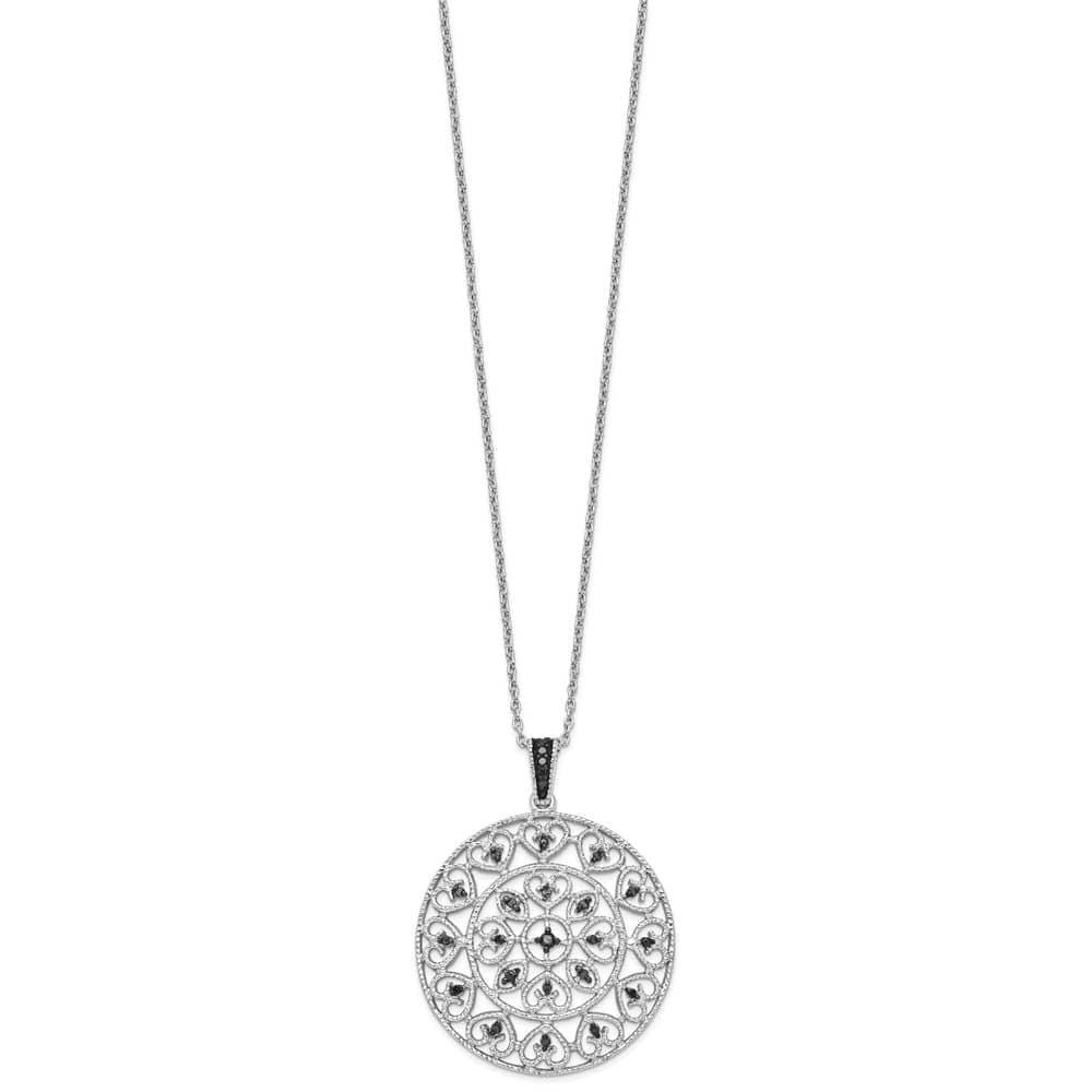 Sterling Silver Night Black Diamond Circle 18 inch Necklace