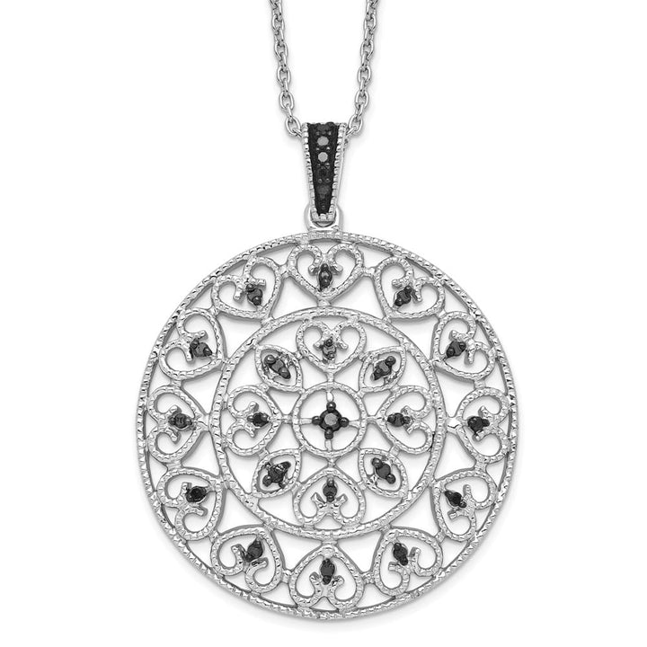 Sterling Silver Night Black Diamond Circle 18 inch Necklace