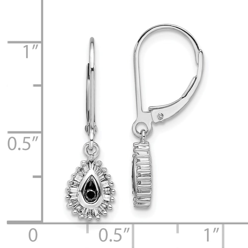 Sterling Silver Night Black White Diamond Dangle Leverback Earrings, view 4 of 5