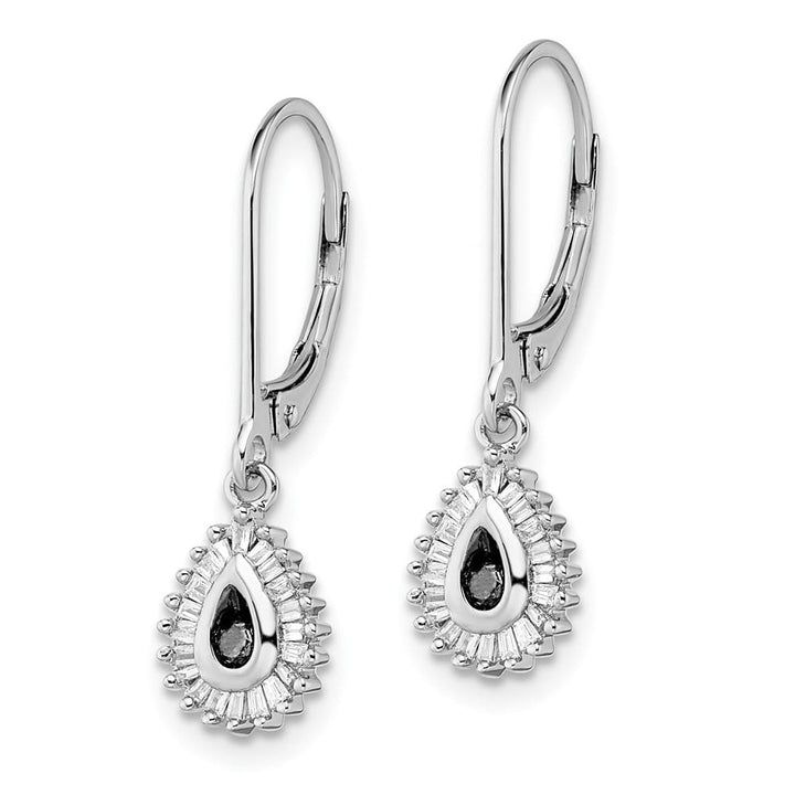 Sterling Silver Night Black White Diamond Dangle Leverback Earrings, view 2 of 5