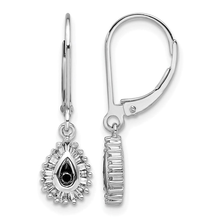 Sterling Silver Night Black White Diamond Dangle Leverback Earrings, view 1 of 5