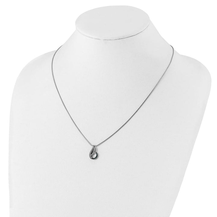Sterling Silver Night Blue and White Diamond Teardrop 18 inch Necklace