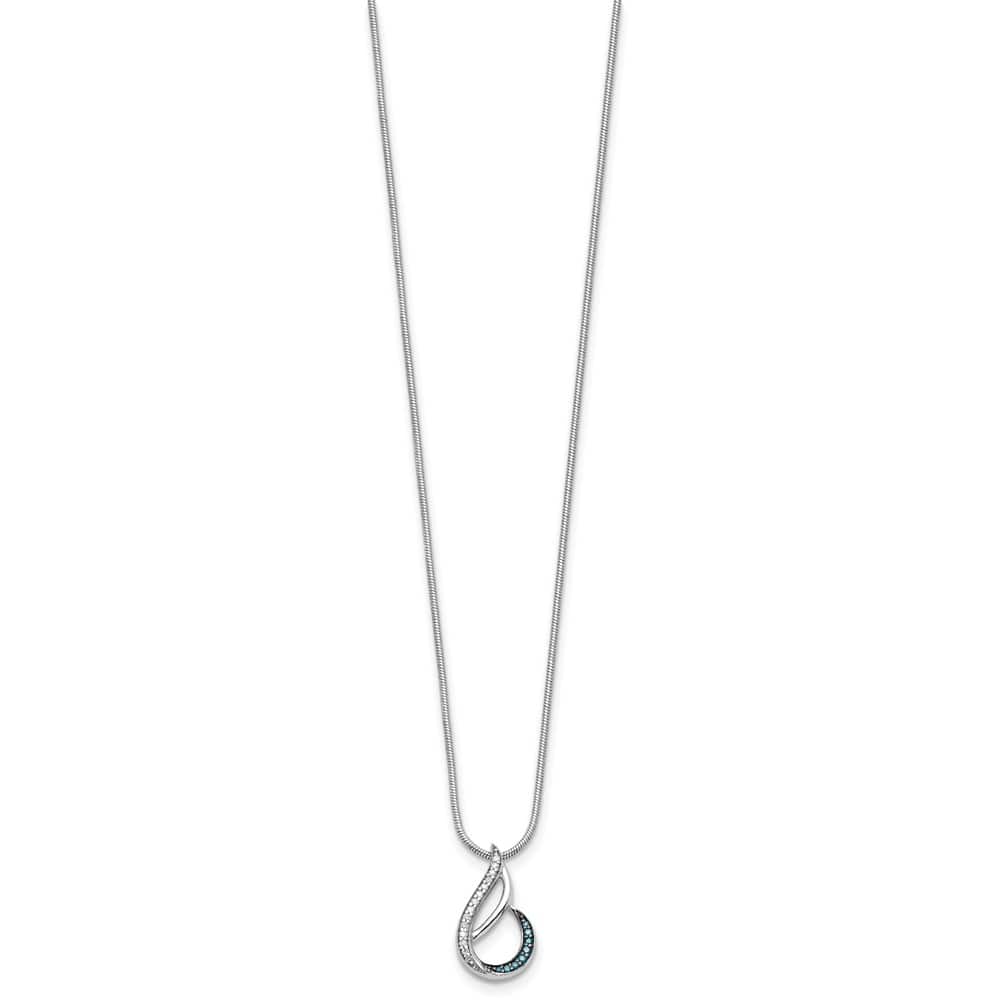 Sterling Silver Night Blue and White Diamond Teardrop 18 inch Necklace