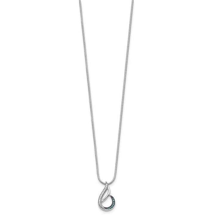 Sterling Silver Night Blue and White Diamond Teardrop 18 inch Necklace