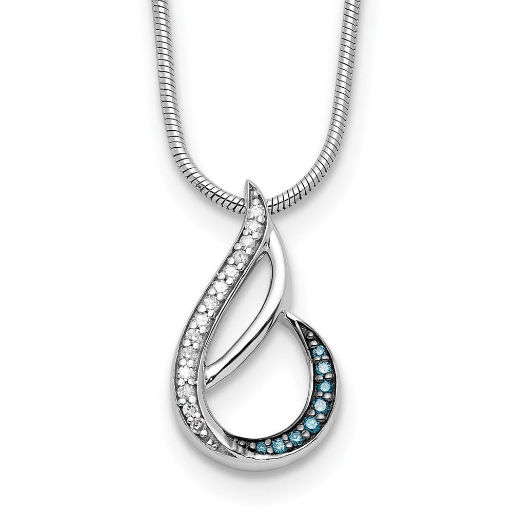 Sterling Silver Night Blue and White Diamond Teardrop 18 inch Necklace