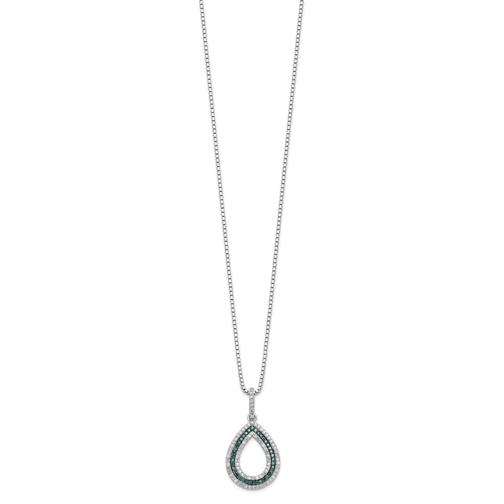 Sterling Silver Night Blue and White Diamond Teardrop 18 inch Necklace