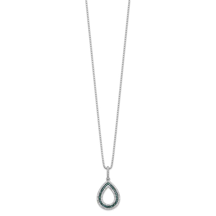 Sterling Silver Night Blue and White Diamond Teardrop 18 inch Necklace