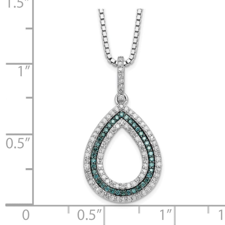 Sterling Silver Night Blue and White Diamond Teardrop 18 inch Necklace