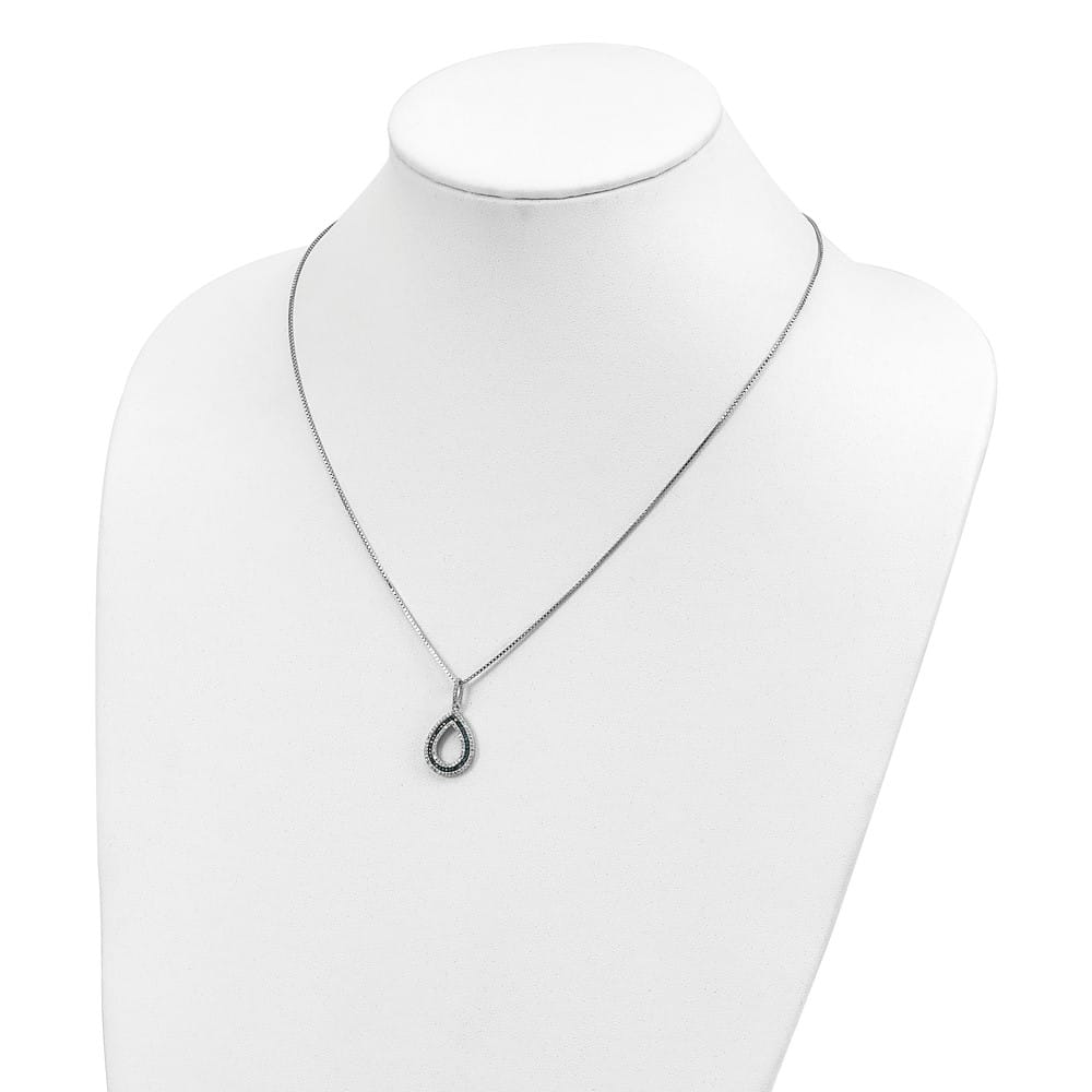 Sterling Silver Night Blue and White Diamond Teardrop 18 inch Necklace