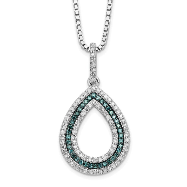 Sterling Silver Night Blue and White Diamond Teardrop 18 inch Necklace