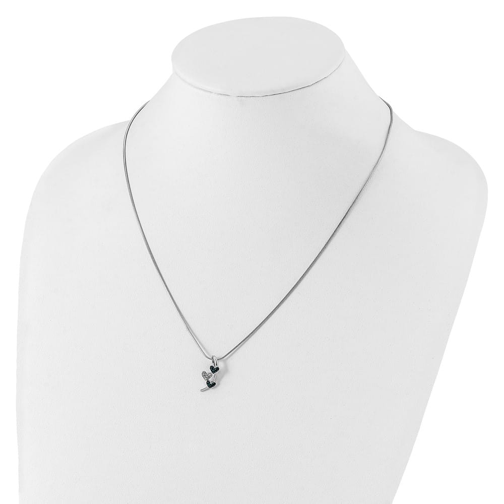 Sterling Silver Night Diamond Blue Diamond Slide 18 inch Necklace