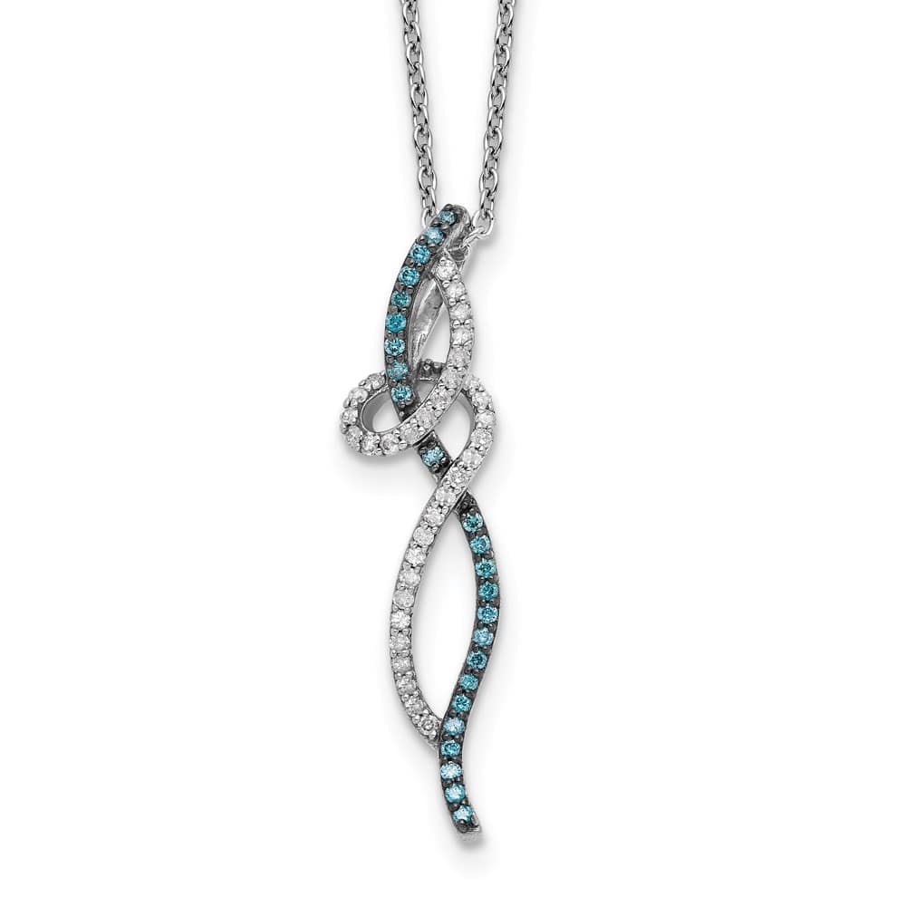 Sterling Silver Night Swirl White and Blue Diamond 18 inch Necklace