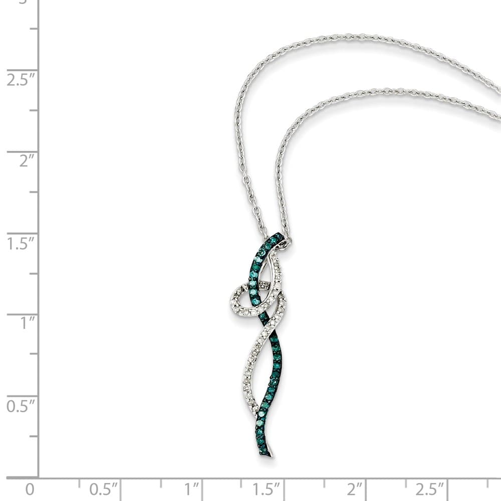 Sterling Silver Night Swirl White and Blue Diamond 18 inch Necklace