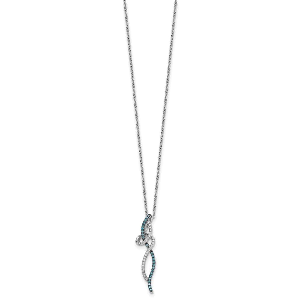 Sterling Silver Night Swirl White and Blue Diamond 18 inch Necklace