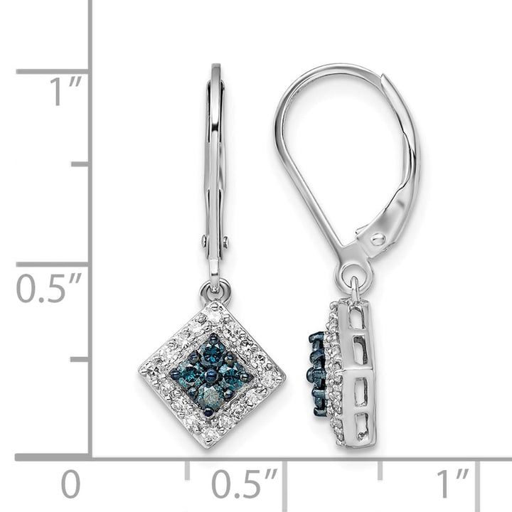 Sterling Silver Night White Blue Diamond Dangle Leverback Earrings, view 4 of 5