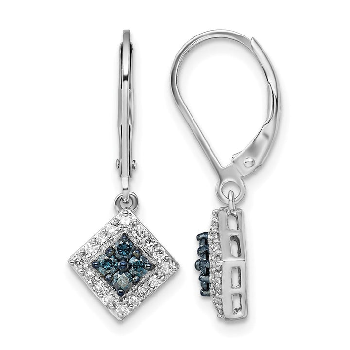 Sterling Silver Night White Blue Diamond Dangle Leverback Earrings, view 1 of 5