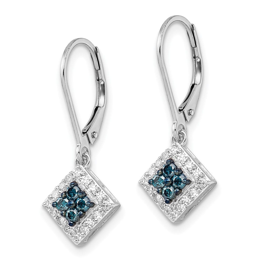 Sterling Silver Night White Blue Diamond Dangle Leverback Earrings, view 2 of 5