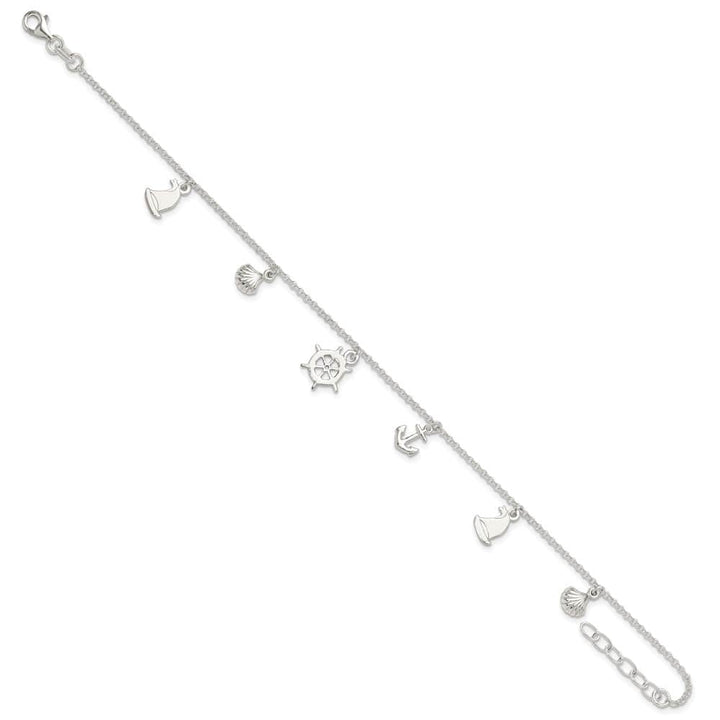 Sterling Silver Ocean Theme Charms Anklet