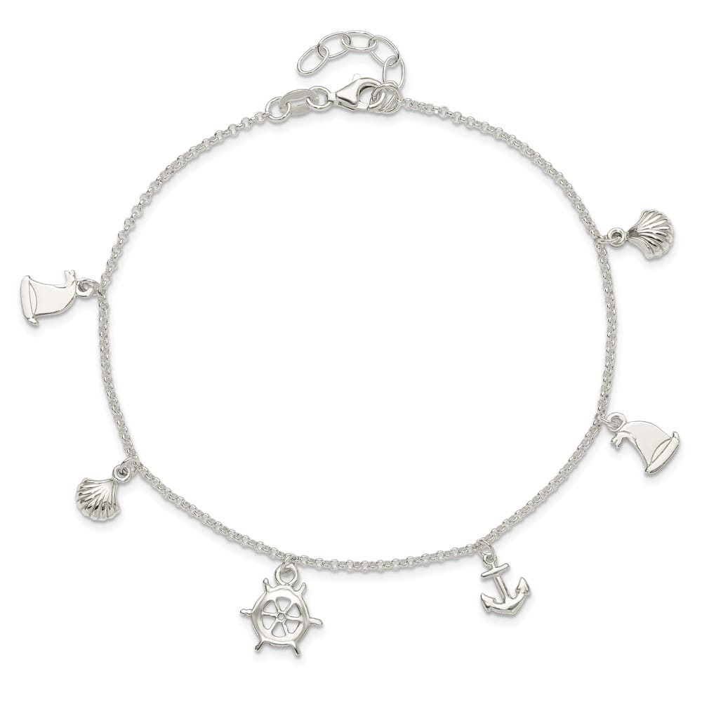 Sterling Silver Ocean Theme Charms Anklet