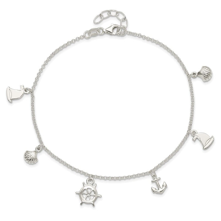 Sterling Silver Ocean Theme Charms Anklet
