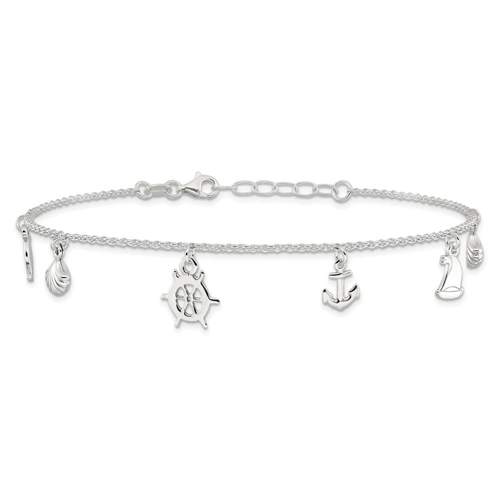 Sterling Silver Ocean Theme Charms Anklet