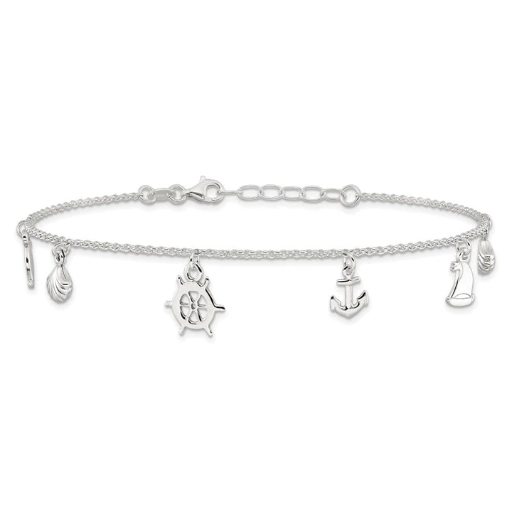 Sterling Silver Ocean Theme Charms Anklet
