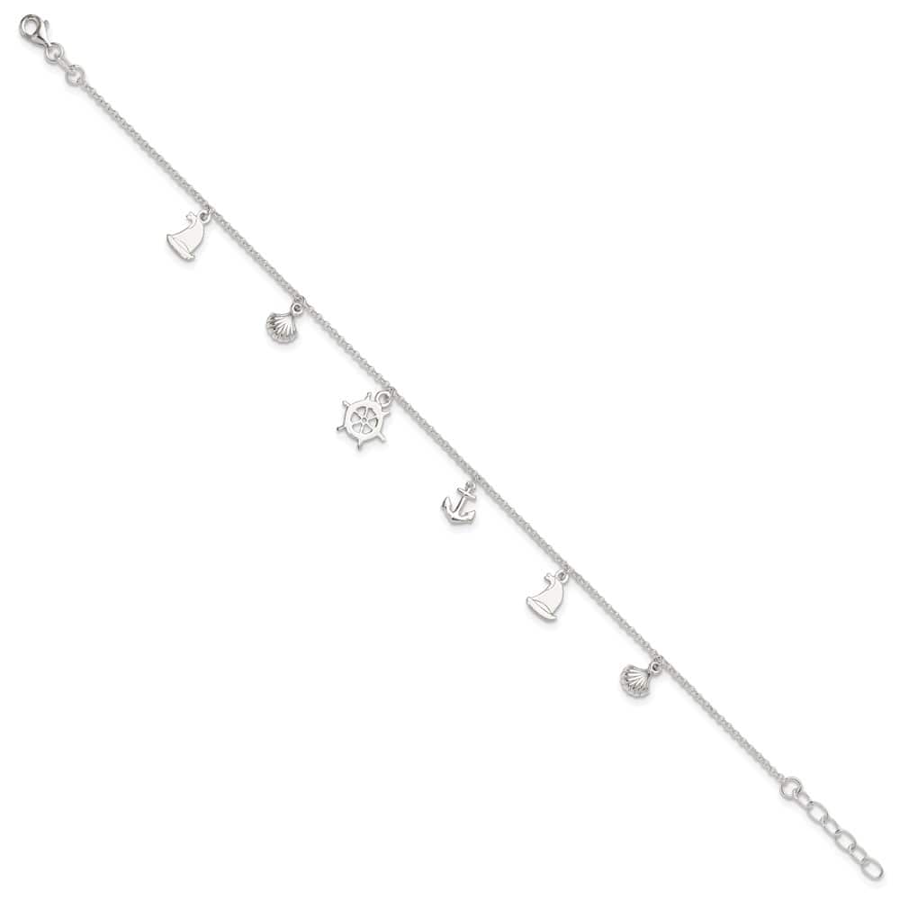 Sterling Silver Ocean Theme Charms Anklet