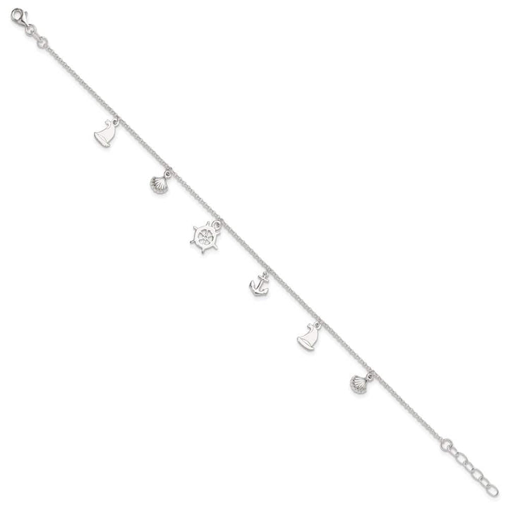Sterling Silver Ocean Theme Charms Anklet