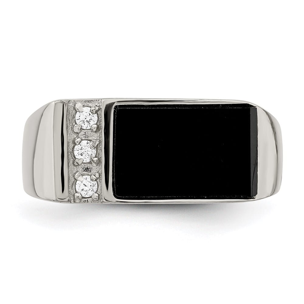 Sterling Silver Onyx and CZ Men's Ring
