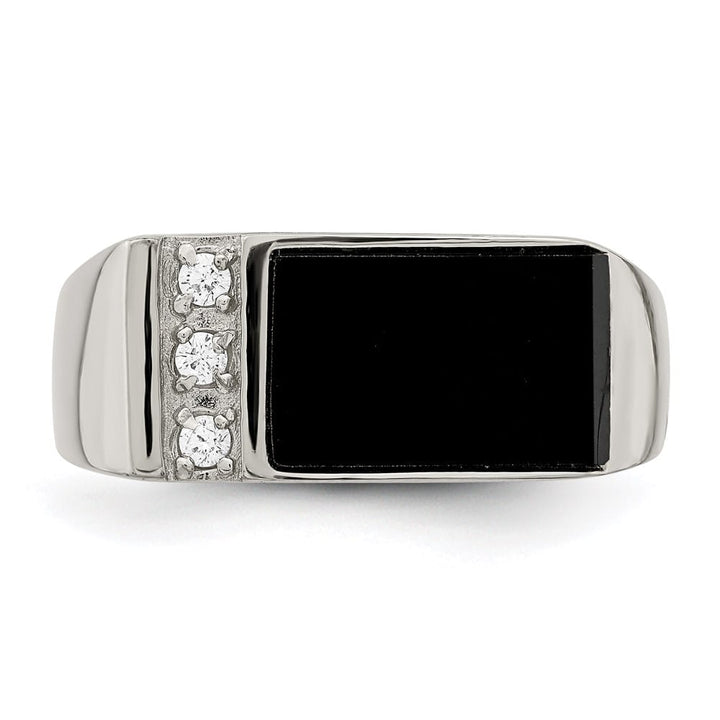 Sterling Silver Onyx and CZ Men's Ring