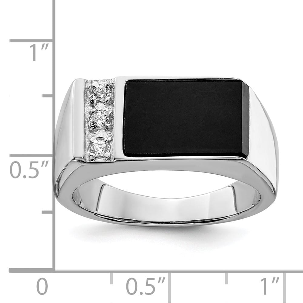 Sterling Silver Onyx and CZ Men's Ring