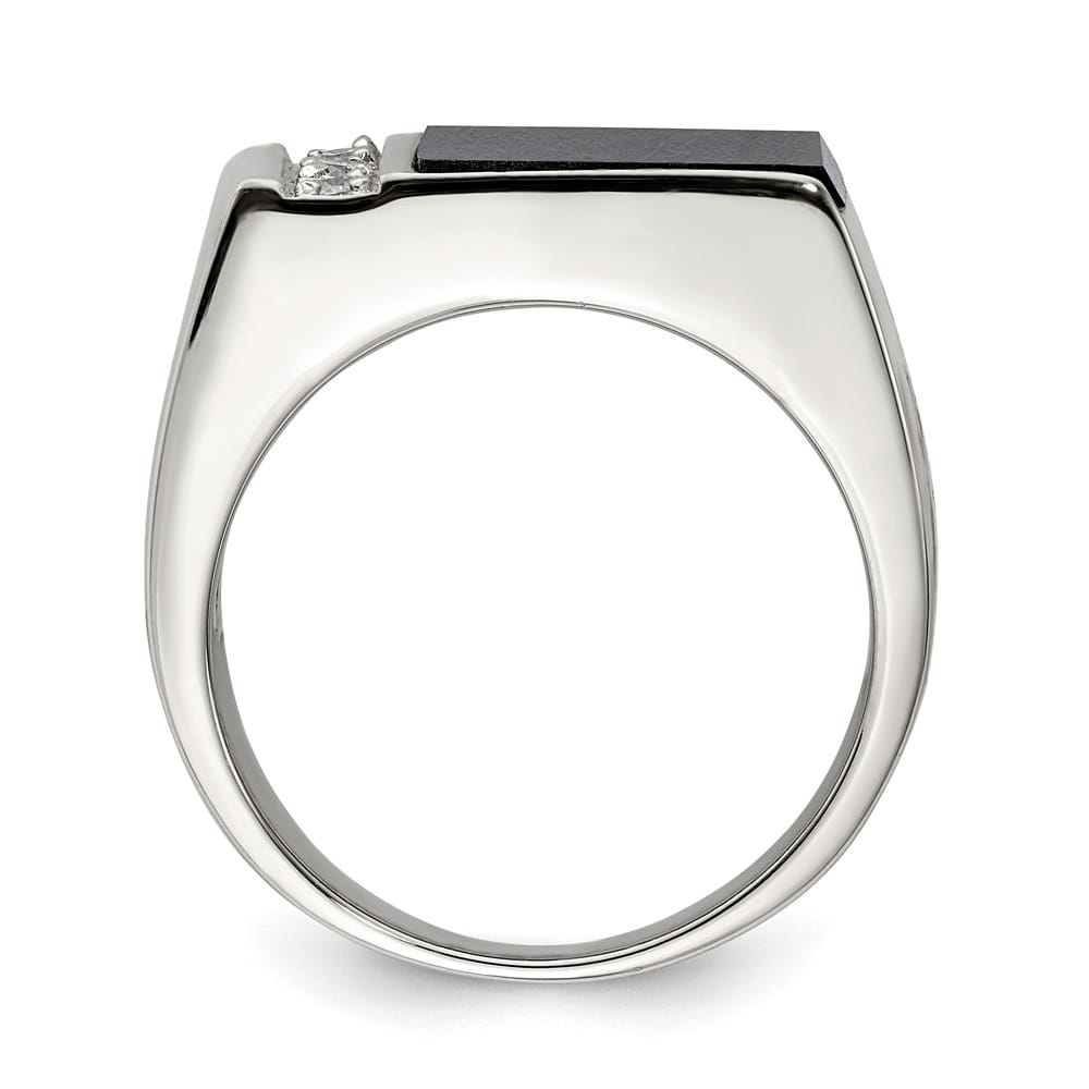 Sterling Silver Onyx and CZ Men's Ring