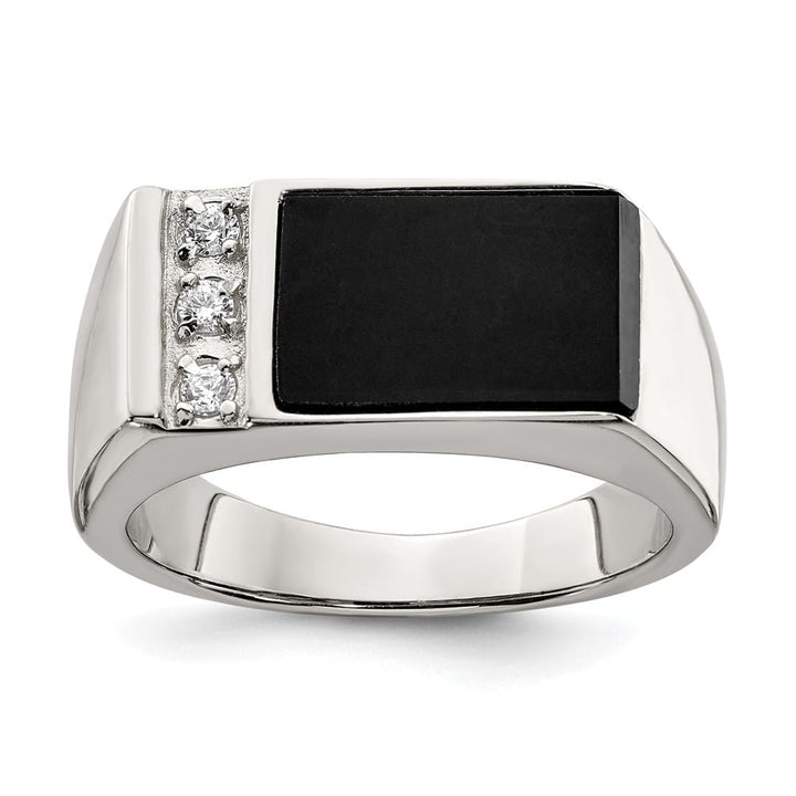 Sterling Silver Onyx and CZ Men's Ring