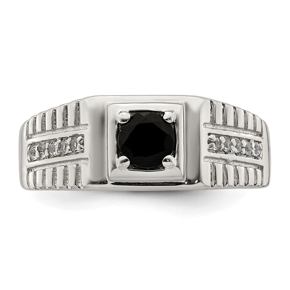 Sterling Silver Onyx and White Topaz Men's Ring