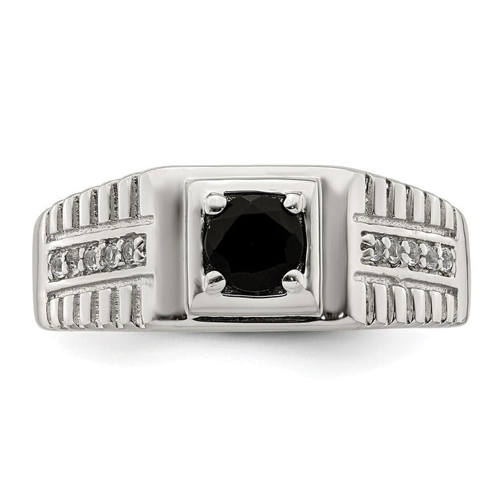 Sterling Silver Onyx and White Topaz Men's Ring