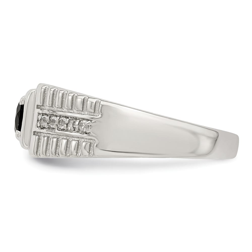 Sterling Silver Onyx and White Topaz Men's Ring