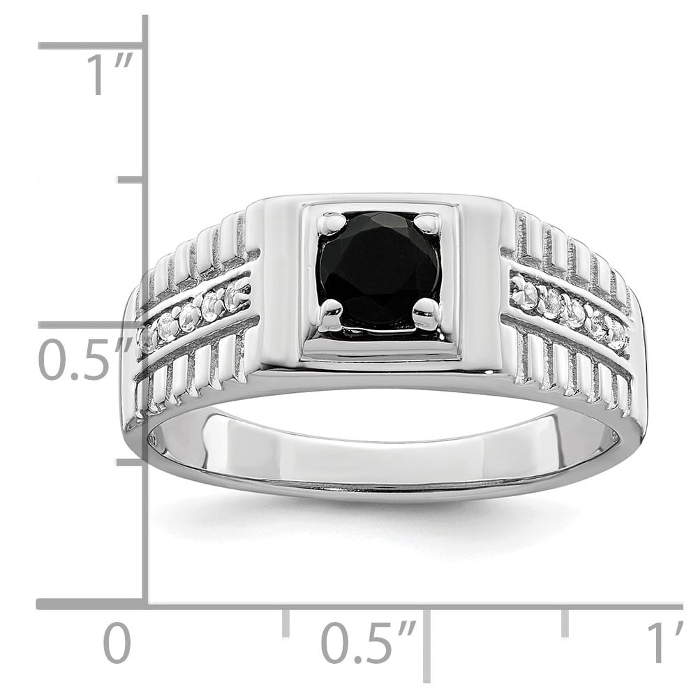 Sterling Silver Onyx and White Topaz Men's Ring