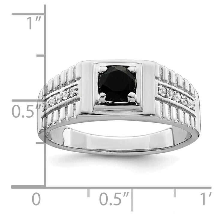 Sterling Silver Onyx and White Topaz Men's Ring