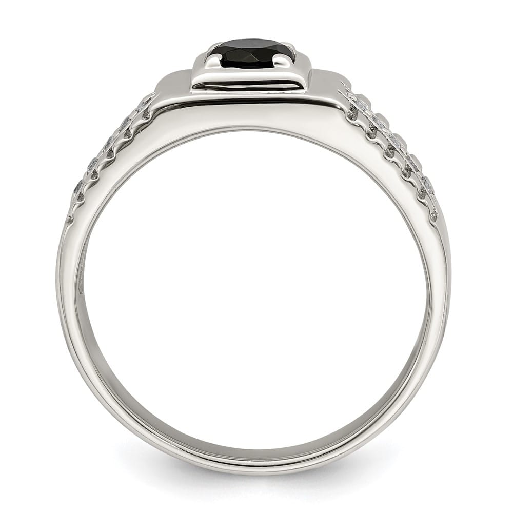 Sterling Silver Onyx and White Topaz Men's Ring