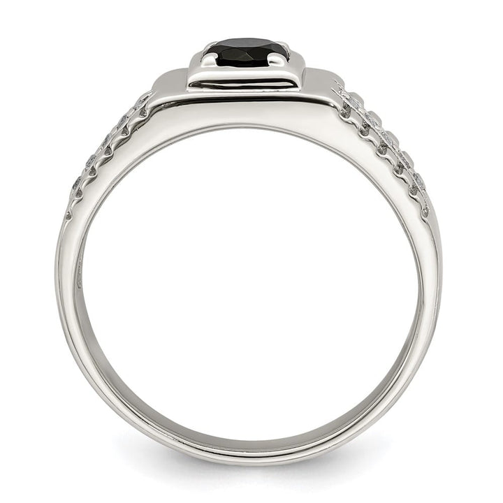 Sterling Silver Onyx and White Topaz Men's Ring