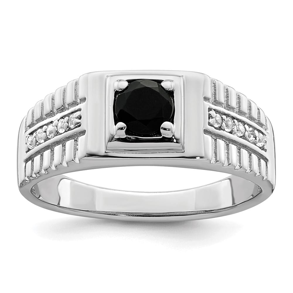 Sterling Silver Onyx and White Topaz Men's Ring