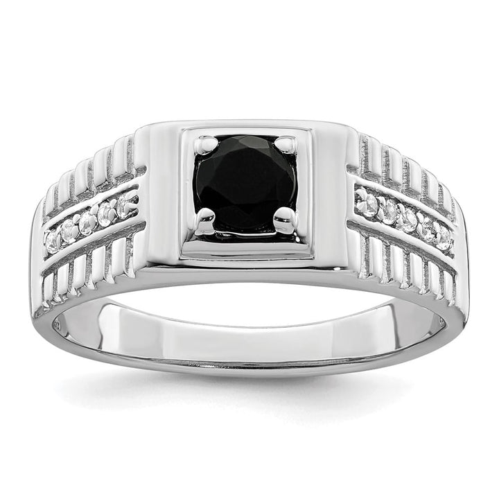 Sterling Silver Onyx and White Topaz Men's Ring