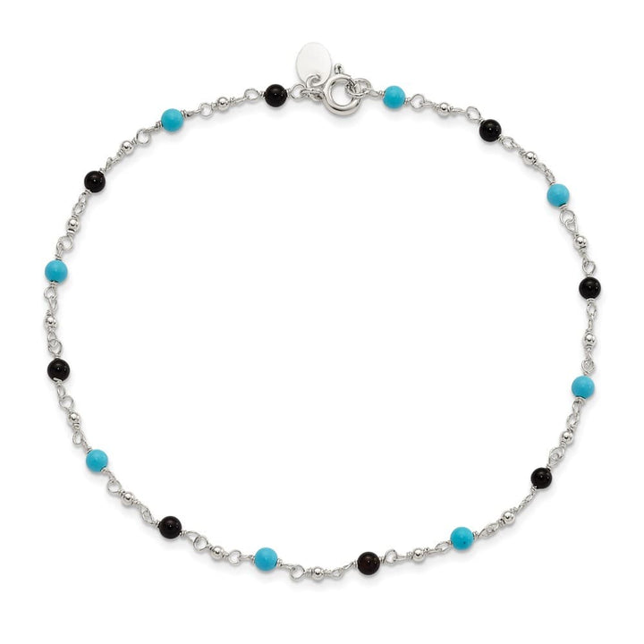 Sterling Silver Onyx/Turquoise Beads Anklet