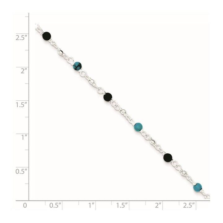 Sterling Silver Onyx/Turquoise Beads Anklet