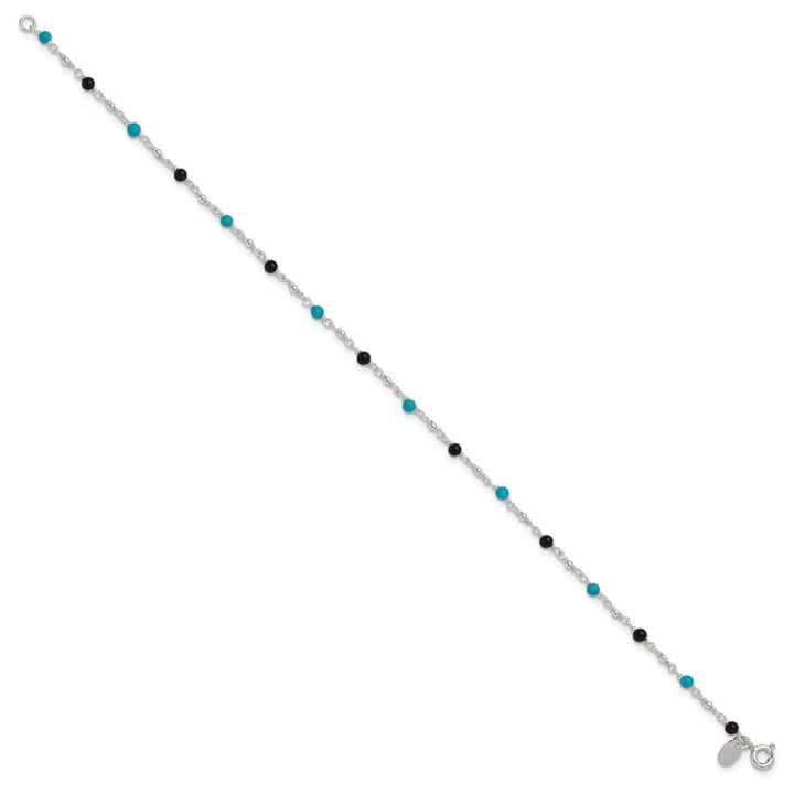 Sterling Silver Onyx/Turquoise Beads Anklet