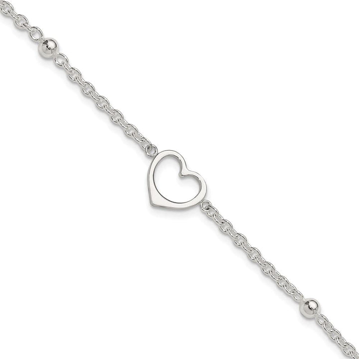 Sterling Silver Open Heart and Bead Anklet — .925 sterling silver, 10 inches long, 1 inch extension, 1 mm wide, lobster clasp, 4.91 g