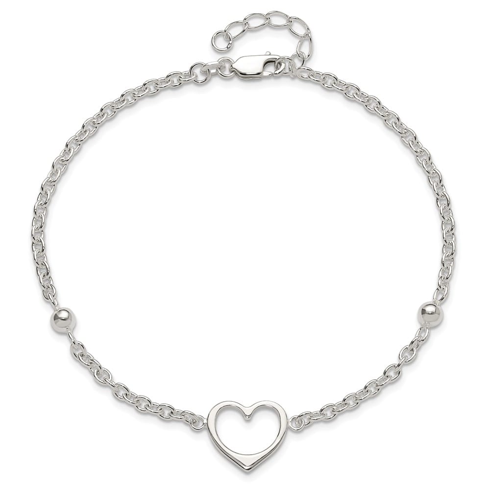 Sterling Silver Open Heart and Bead Anklet