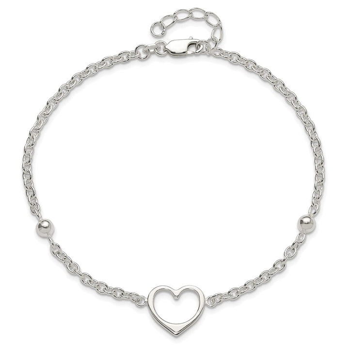 Sterling Silver Open Heart and Bead Anklet