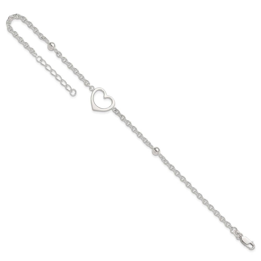 Sterling Silver Open Heart and Bead Anklet
