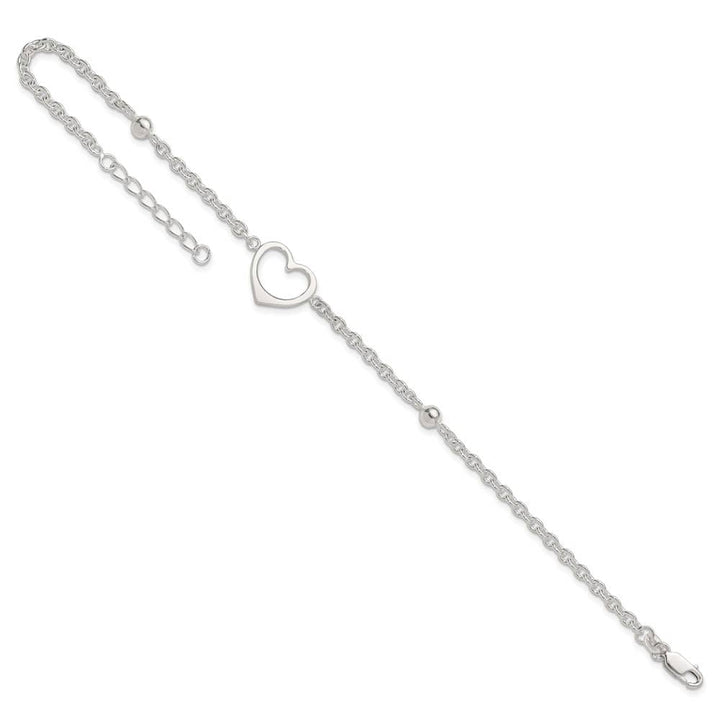 Sterling Silver Open Heart and Bead Anklet